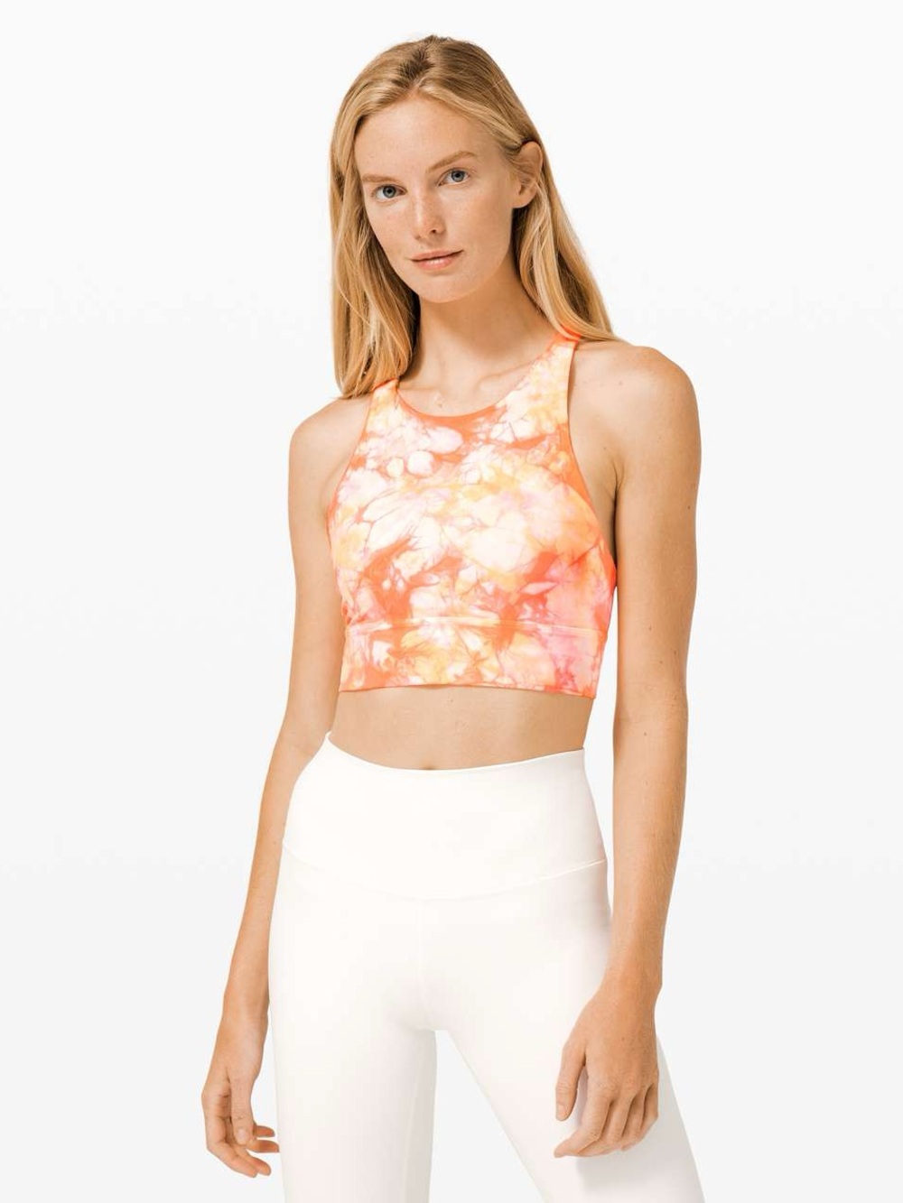 🧡🐯lululemon Energy Bra High Neck Long Line Neon Orange Tie Dye